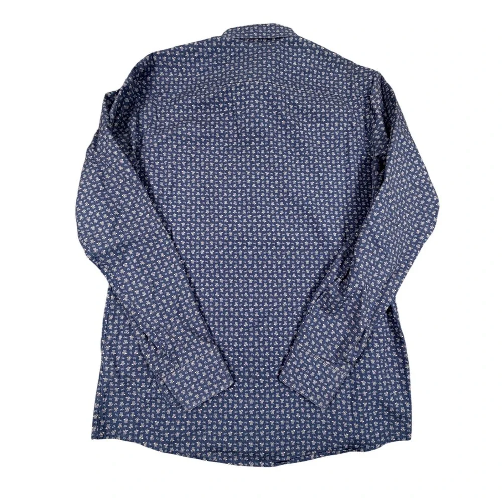 Eton Dress Shirt Mens 16.5 Blue Micro Paisley Slim Fit Poplin Cotton Long Sleeve - Picture 2 of 8
